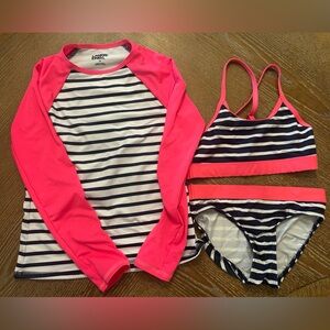 Lands' End Kids Pink and Navy Striped Rashguard Set